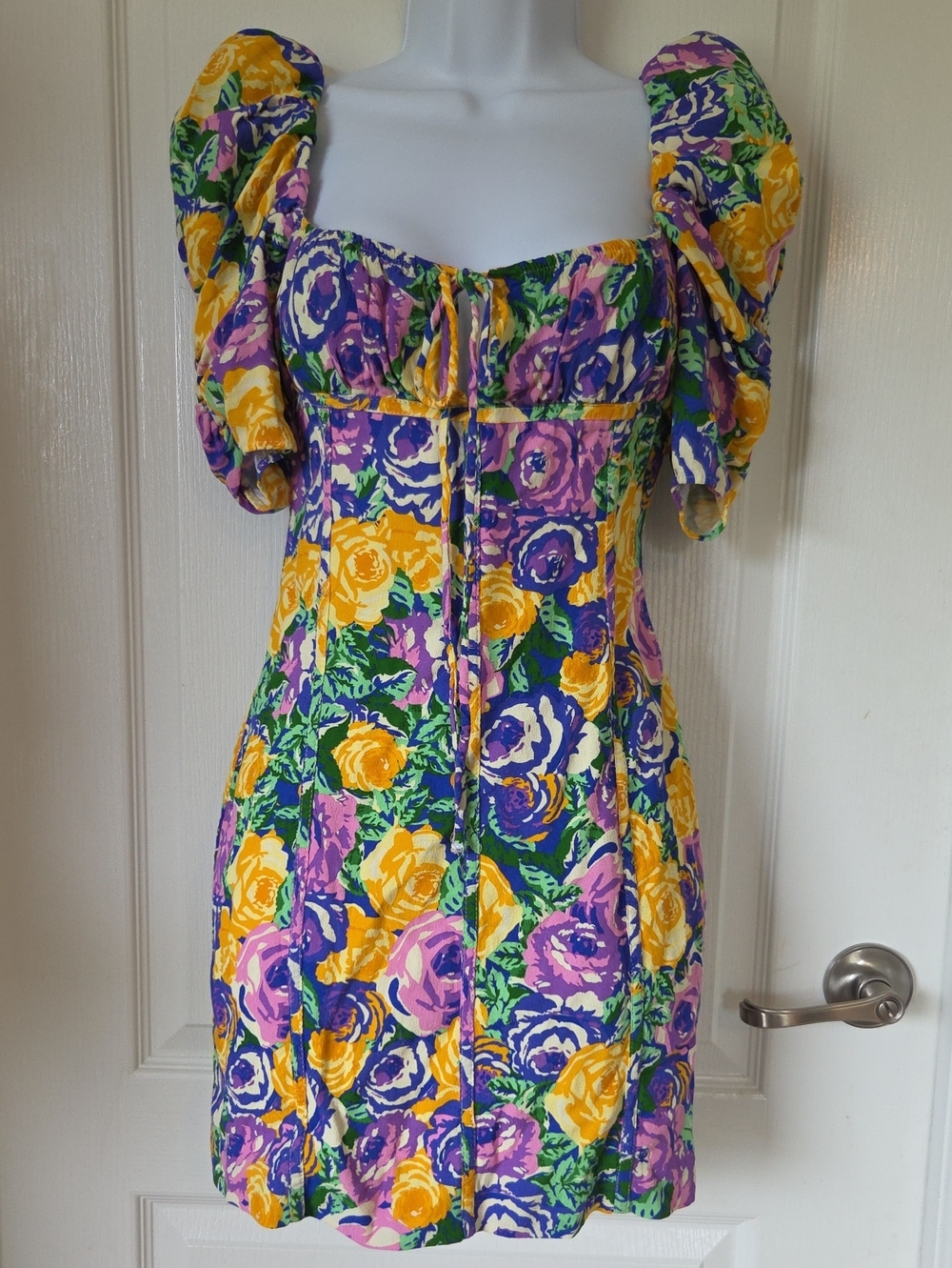 Zara Floral Puff-Sleeve Floral Mini Dress